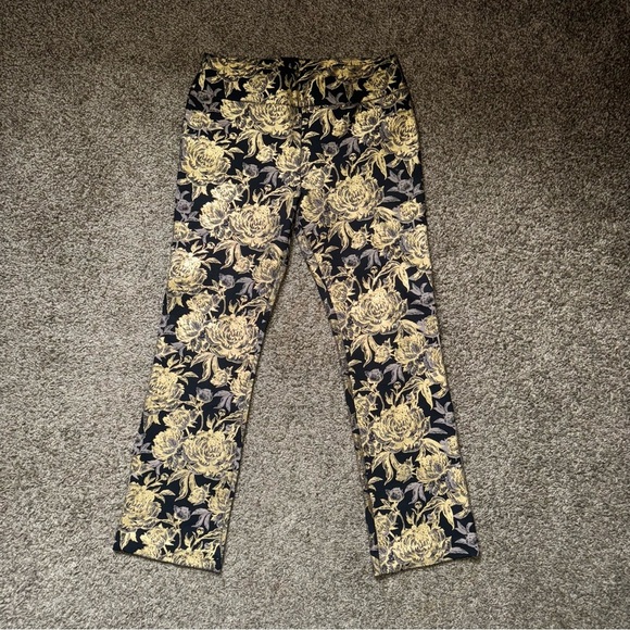 Soft Surroundings Pants Womens Medium Petite Black Gold Floral Moonstruck Boot - Picture 5 of 8